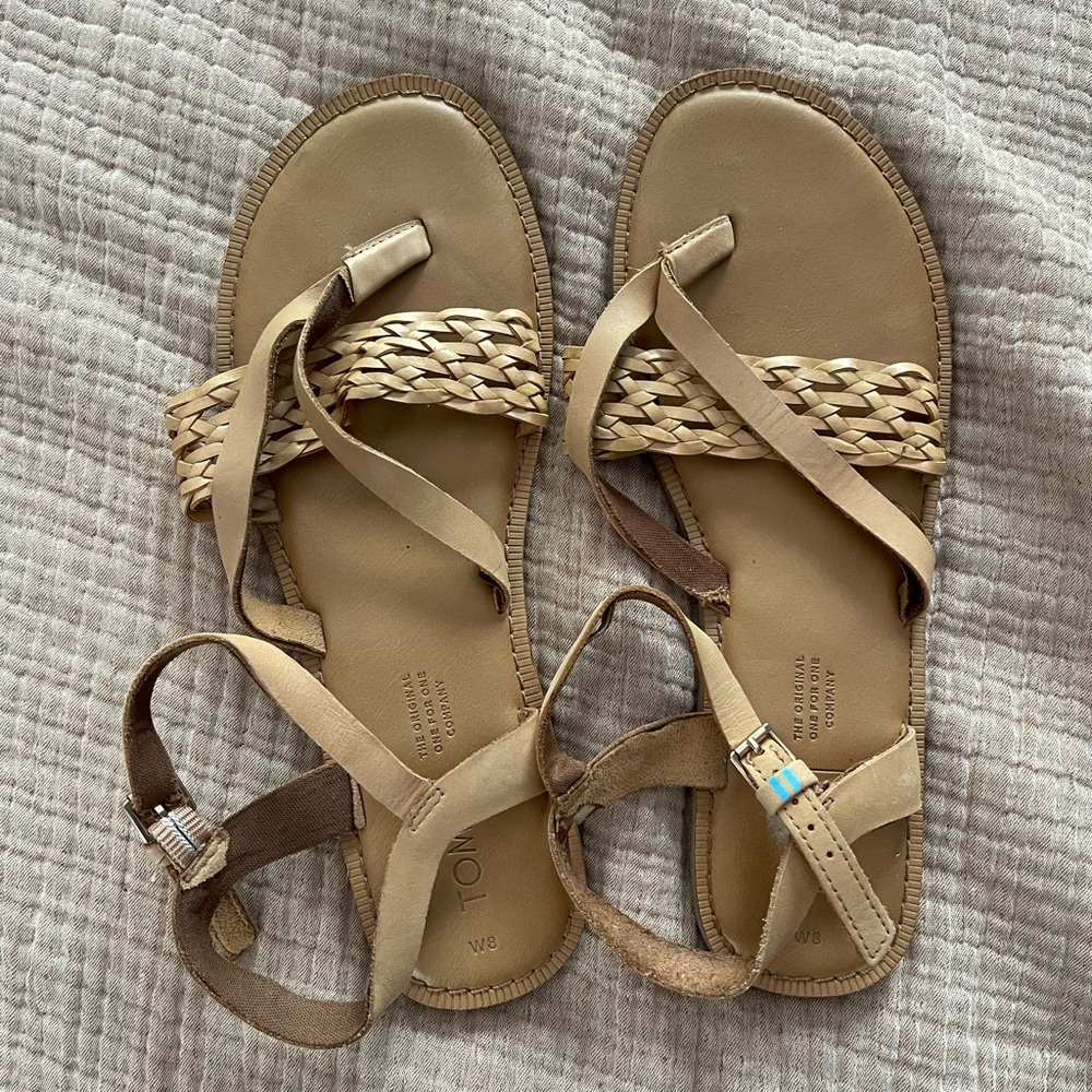 Toms Lexie Honey Leather Braid Ankle Strap Sandal